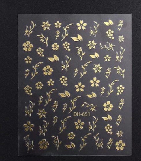 网红魔镜粉小花朵美甲贴纸复古指甲贴花日系烫金玫瑰花美甲装饰品