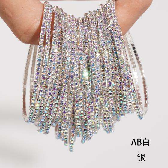 欧美跨境镶钻弹力手链彩色水钻手链高级感手饰情侣手镯手链批发（银 白 AB）