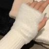 网红款针织无指手套女百搭半截半指保暖秋冬手袜学生纯色毛绒手套