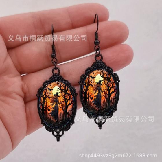 复古哥特式万圣节吊坠耳环(黑色耳环)