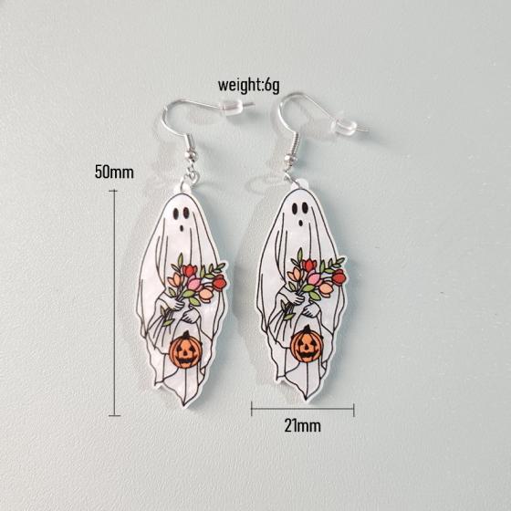 欧美亚克力可爱万圣节花朵南瓜蜜蜂幽灵耳环饰品（南瓜花朵幽灵C50）