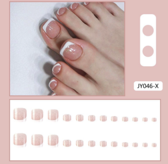 脚穿戴甲脚甲片成品批发 美甲贴片假指甲片脚趾甲脚指甲贴片nailsJY046-X裸色闪粉【希音果冻胶+搓条】