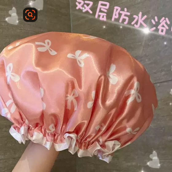 双层浴帽防水新款洗澡洗浴帽女化妆厨房油烟防尘头套成人加厚头罩（粉色）