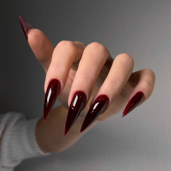 穿戴甲欧美长尖辣妹风显白车厘子纯色可拆卸假指甲美甲贴片nails（一套24个）
