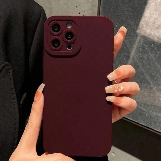 phone case适用新款11天使眼12液态13硅胶14纯色苹果15promax1678(酒红色)