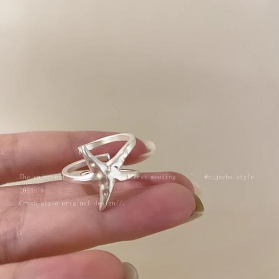 星星戒指女小众原创设计可调节开口芒星戒指冷淡风送女友闺蜜礼物[银色海星戒指]