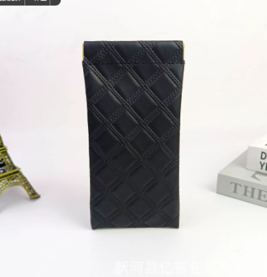 亚马逊新款双层太阳眼镜收纳袋PU皮革无弹片车缝防水高档眼睛（黑色）