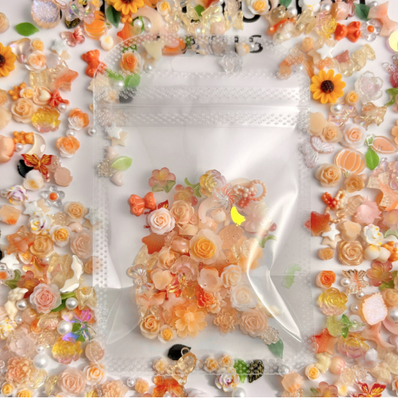 混装美甲diy材料包饰品玫瑰花珍珠蝴蝶结纯欲小花苞穿戴甲配饰(50pc)