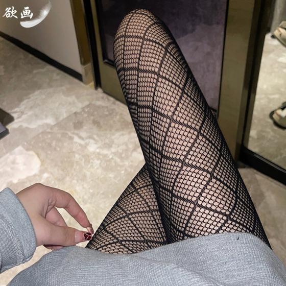欲画丝袜秋季薄款女榨精性感连体波点黑丝不勾丝大码白色手撕丝袜（小方格）