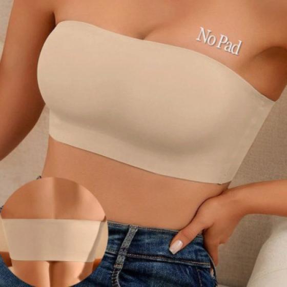 M码肤色-跨境热销无肩带内衣少女聚拢防滑无痕抹胸隐形交叉波浪文胸女（肤色）